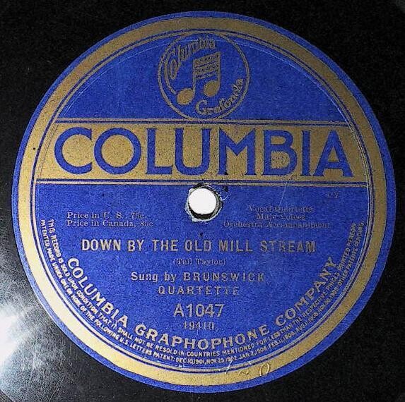 Brunswick Quartette / Down By the Old Mill Stream | Columbia A-1047 | 1920