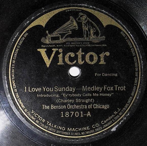 Benson Orchestra of Chicago / I Love You Sunday | Victor 18701 | January 1921