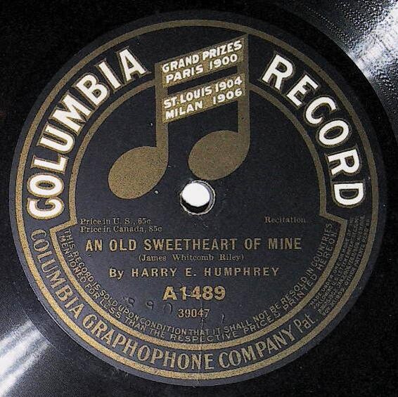 Humphrey, Harry E. / An Old Sweetheart of Mine | Columbia A-1489 | Recitation | 1914