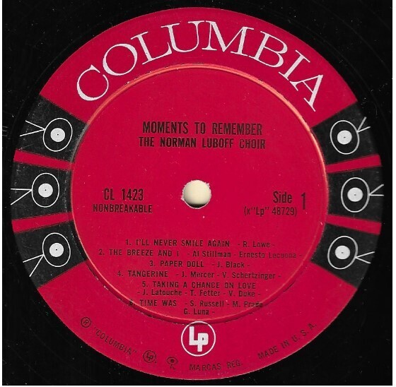 Luboff, Norman (Choir) / Moments to Remember | Columbia CL-1423 | Mono | 1960