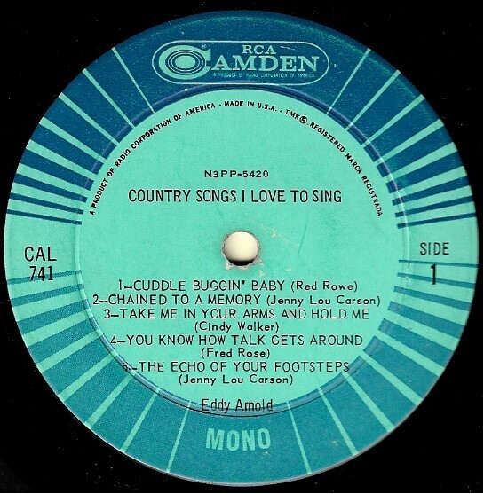 Arnold, Eddy / Country Songs I Love to Sing | RCA Camden CAL-741 | Mono | 1963