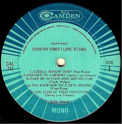 Arnold, Eddy / Country Songs I Love to Sing | RCA Camden CAL-741 | Mono | 1963