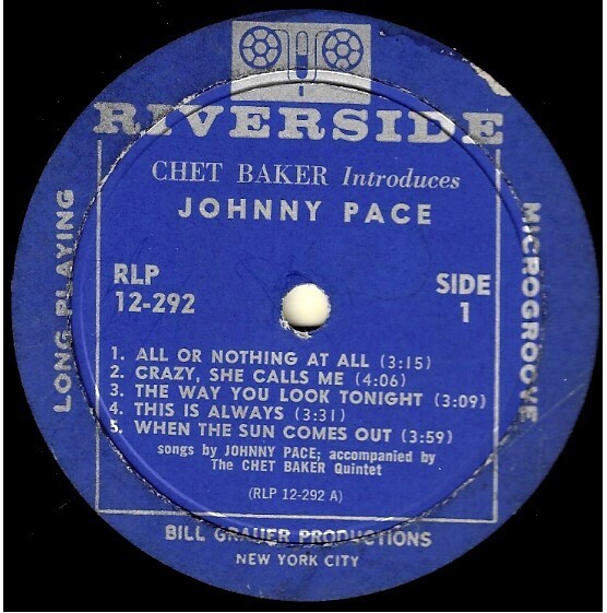 Pace, Johnny / Chet Baker Introduces Johnny Pace | Riverside RLP 12-292 | Mono | 1959