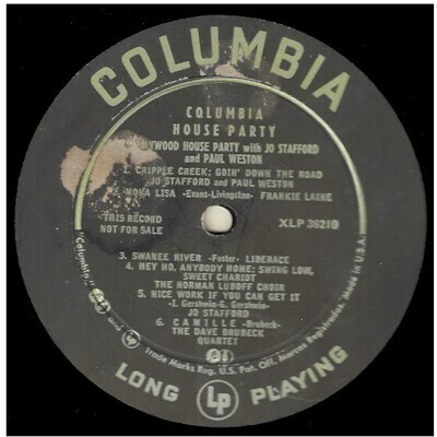 Various Artists / Columbia House Party | Columbia XLP-36210 | Promo | 1955