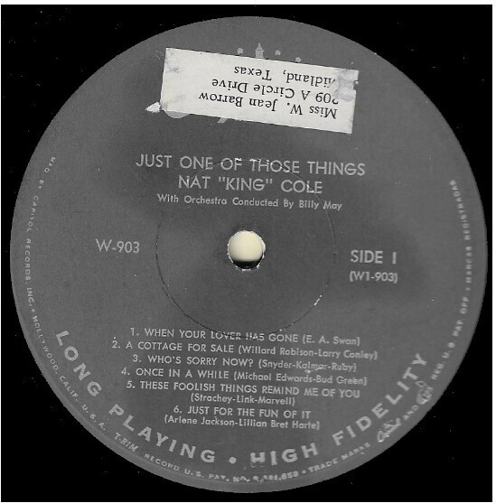 Cole, Nat King / Just One of Those Things | Capitol W-903 | Mono | 1957