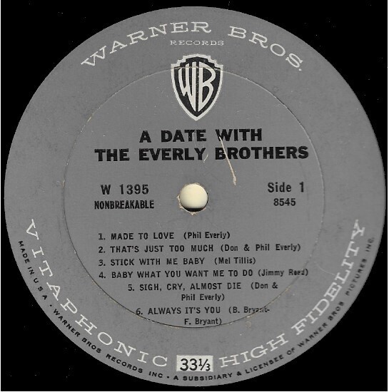 Everly Brothers, The / A Date With The Everly Brothers | Warner Bros.  W-1395 | October 1960