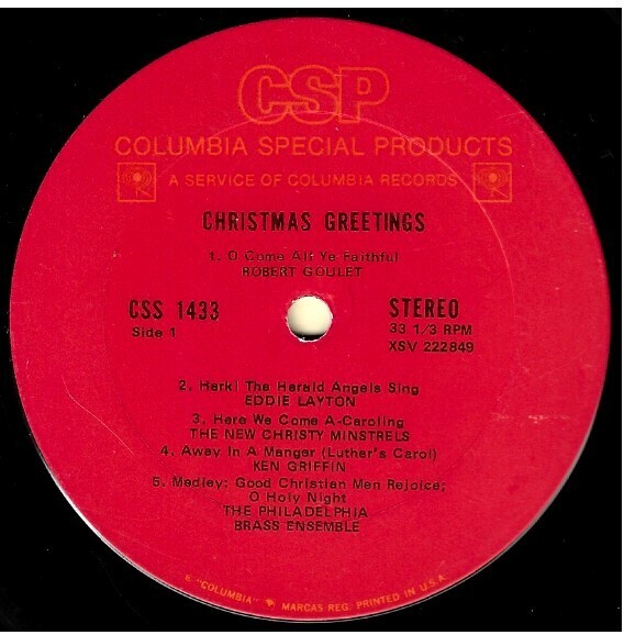 Various Artists / Christmas Greetings | Columbia Special Products CSS-1433 | Stereo | 1970