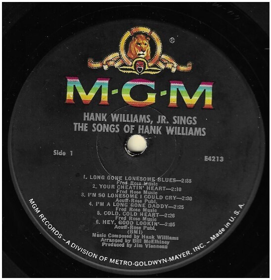 Williams, Hank (Jr.) / The Songs of Hank Williams | MGM E-4213 | May 1964