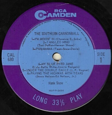 Snow, Hank / The Southern Cannonball | RCA Camden CAL-680 | April 1961