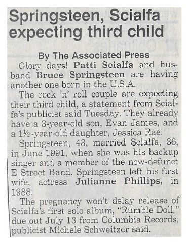 Springsteen, Bruce / Springsteen, Scialfa Expecting Third Child | June 1993