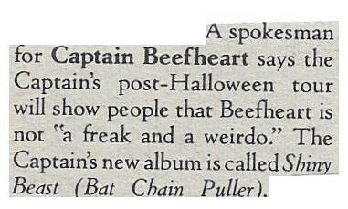 Captain Beefheart / Post-Halloween Tour | November 1978