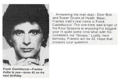 Valli, Frankie / Turns 43 On His Next Birthday | November 1978