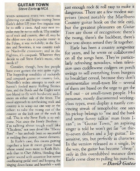 Earle, Steve / Guitar Town | August 1986