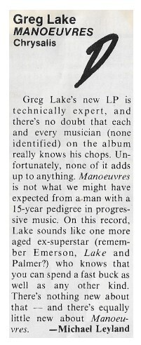 Lake, Greg / Manoeuvres | November 1983