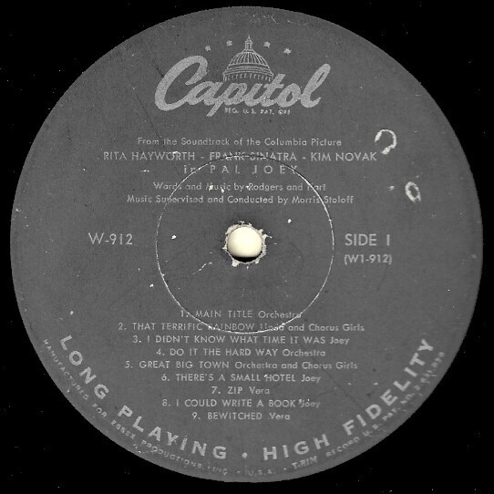 Sinatra, Frank / Pal Joey (Soundtrack) | Capitol W-912 | Rita Hayworth - Kim Novak | October 1957