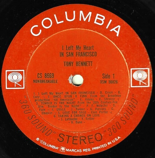 Bennett, Tony / I Left My Heart in San Francisco | Columbia CS-8669 | June 1962
