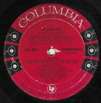 Cassidy, Jack / On Your Toes (Original Cast) | Columbia CL-837 | with Portia Nelson | 1956