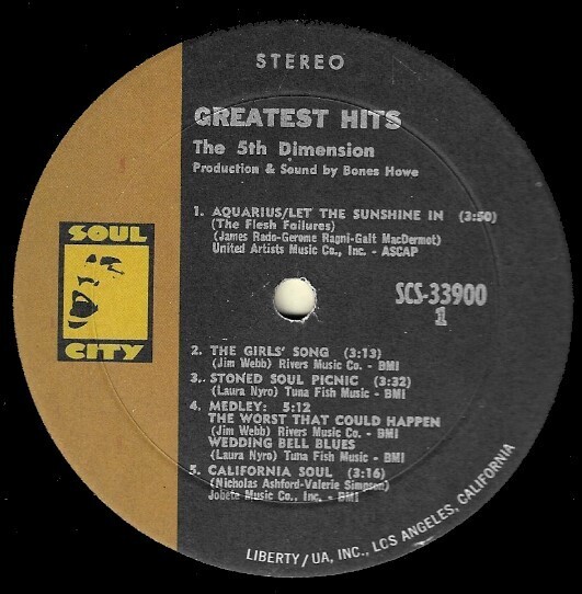 5th Dimension, The / Greatest Hits | Soul City SCS-33900 | May 1970
