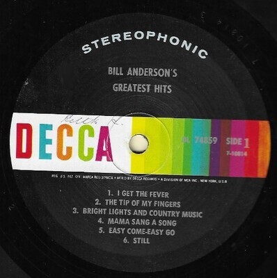 Anderson, Bill / Greatest Hits | Decca DL-74859 | April 1967