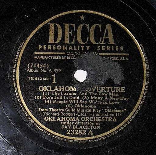 Oklahoma Orchestra / Oklahoma Overture | Decca 23282 | December 1943