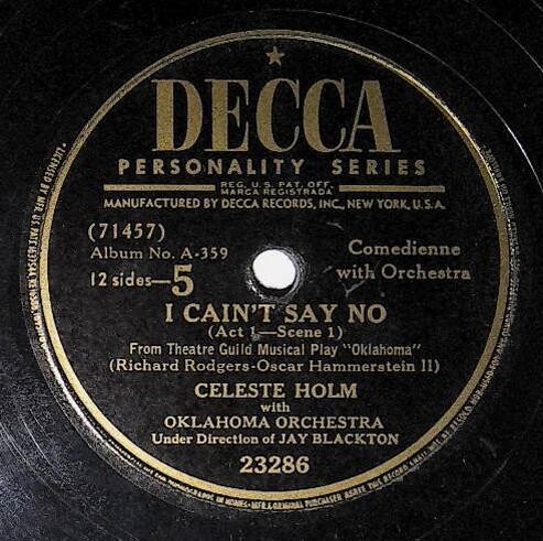 Holm, Celeste / I Cain't Say No | Decca 23286 | December 1943