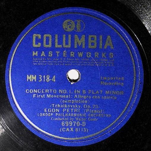 Petri, Egon / Tchaikovsky: Concerto No. 1, In B Flat Minor (First Movement) | Columbia Masterworks 69970-D | 1938 | Completion