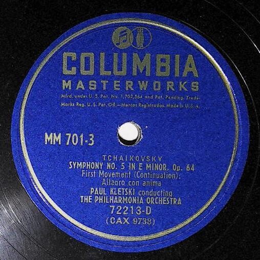 Kletski, Paul / Tchaikovsky: Symphony No. 5 In E Minor, Op 64 (First Movement) | Columbia Masterworks 72213-D | 1947 | Continuation