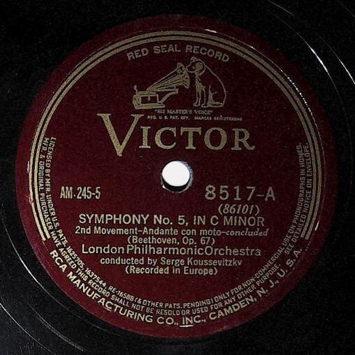 Koussevitzky, Serge / Beethoven: Symphony No. 5, In C Minor (2nd Movement) | Victor Red Seal 8517 | Concluded