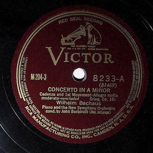 Bachaus, Wilhelm / Grieg: Concerto In A Minor (Cadenza and 1st Movement) | Victor Red Seal 8233 | 1940