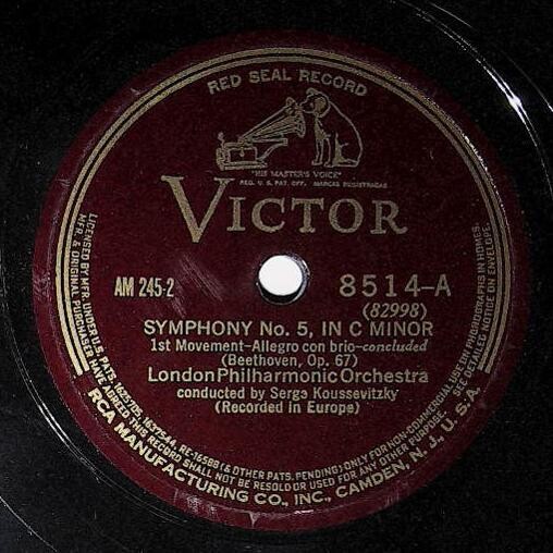 Koussevitzky, Serge / Beethoven: Symphony No. 5, In C Minor (1st Movement) | Victor Red Seal 8514 | Concluded | 1935
