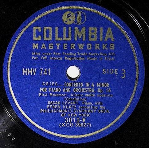 Levant, Oscar / Grieg: Concerto In A Minor For Piano and Orchestra,, Op. 16 (First Movement - Conclusion) | Columbia Masterworks 3013-V | 1948