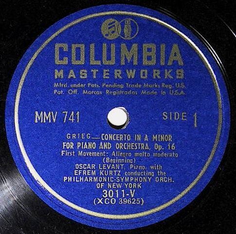 Levant, Oscar / Grieg: Concerto In A Minor For Piano and Orchestra,, Op. 16 (First Movement - Beginning) | Columbia Masterworks 3011-V | 1948
