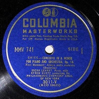 Levant, Oscar / Grieg: Concerto In A Minor For Piano and Orchestra,, Op. 16 (First Movement - Beginning) | Columbia Masterworks 3011-V | 1948