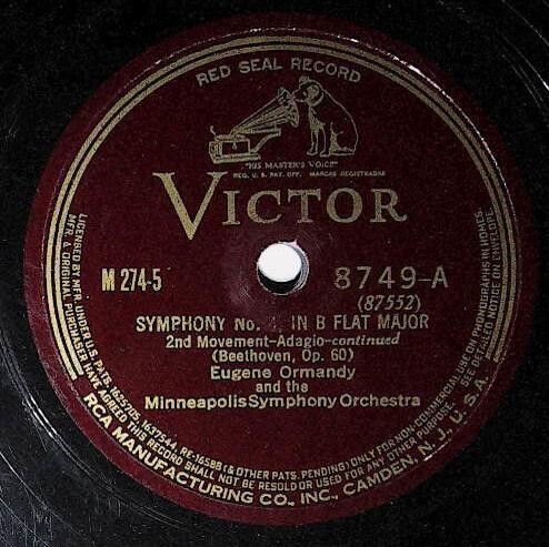 Ormandy, Eugene / Beethoven: Symphony No. 4, In B Flat Major (2nd Movement - Continued) | Victor Red Seal 8749 | 1935