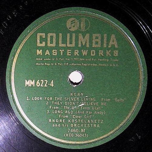 Kostelanetz, Andre / Look For the Silver Lining | Columbia Masterworks 7460-M | Jerome Kern | 1946