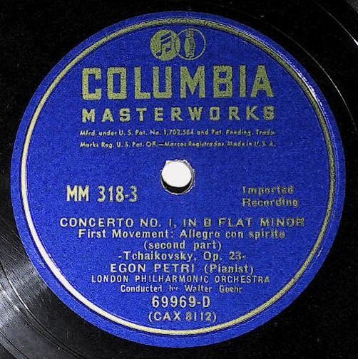 Petri, Egon / Concerto No. 1, In B Flat Minor (First Movement) | Columbia Masterworks 69969-D | Tchaikovsky | Second Part