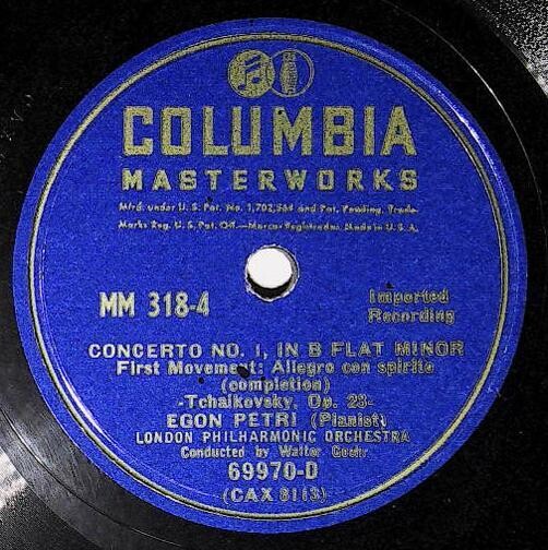 Petri, Egon / Concerto No. 1, In B Flat Minor (First Movement) | Columbia Masterworks 69970-D | Tchaikovsky | Completion