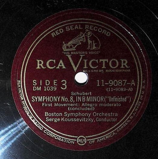 Koussevitzky, Serge / Symphony No. 8, In B Minor (Unfinished) (First Movement) | RCA Victor Red Seal 11-9087 | Concluded | 1946 | Schubert