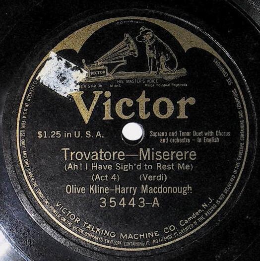 Kline, Olive (+ Harry Macdonough) / Trovatore - Miserere (1915) / Victor 35443 (Single, 12" Shellac)
