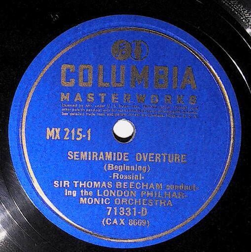 Beecham, Thomas (Sir) / Semiramide Overture (Beginning) | Columbia Masterworks 71331-D | Rossini | 1942