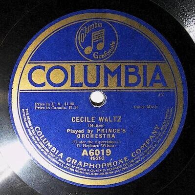Prince's Orchestra / Cecile Waltz | Columbia A-6019 | Millicent Waltz | 1918
