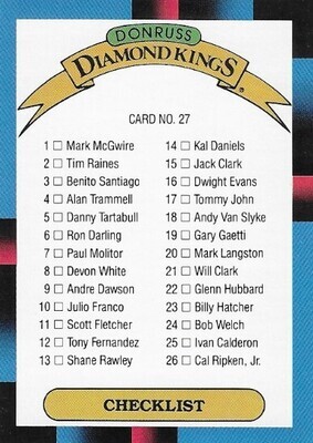 Donruss / 1987 Checklist (1-26) | Donruss #27