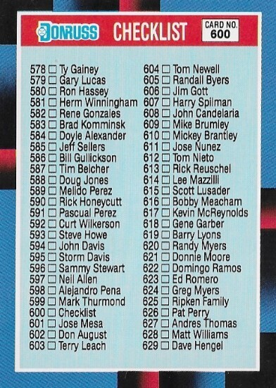Donruss / 1987 Checklist (578-BC-26) | Donruss #600
