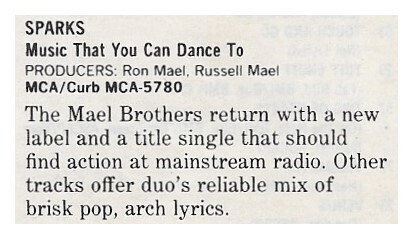 Sparks / 1986: Music That You Can Dance To