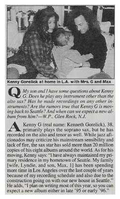 Kenny G / Kenny Gorelick at Home in L.A. with Mrs. G and Max / 1995