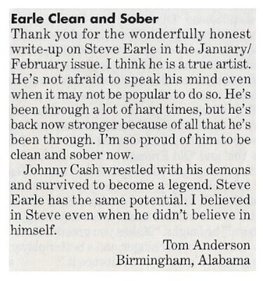 Earle, Steve / 1996: Earle Clean and Sober