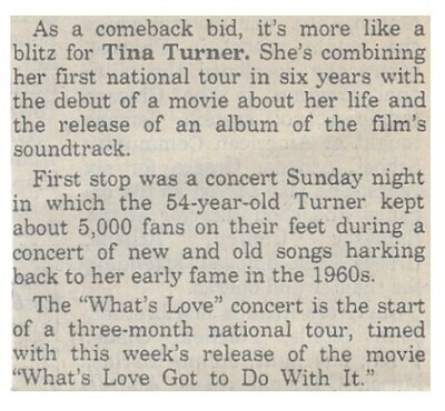 Turner, Tina / Three-Month National Tour / 1993