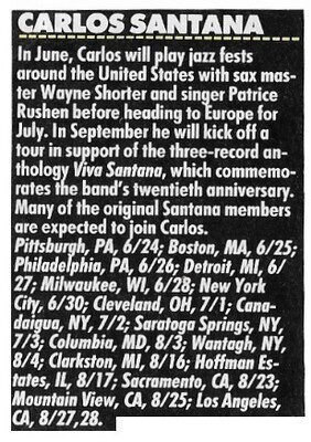 Santana / Carlos Santana - Tour Dates and Story / 1988