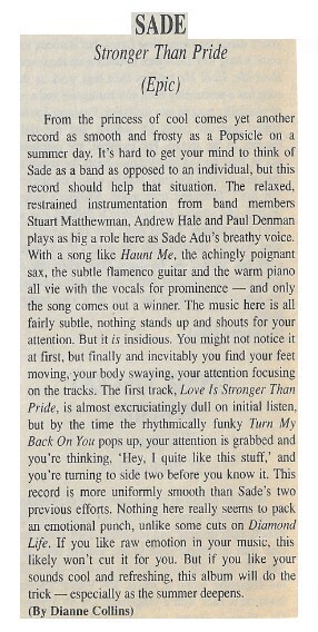 Sade / 1988: Stronger Than Pride