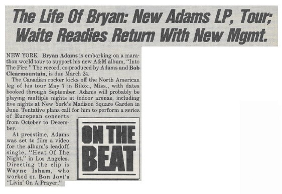 Adams, Bryan / 1987: The Life of Bryan - New Adams LP, Tour